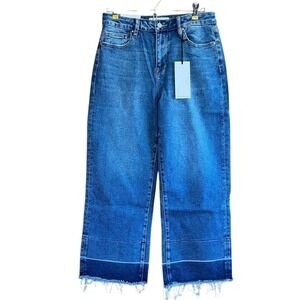 Mica Denim Sz 28 High-Rise Straight Crop Frayed Hem Jeans Dark Wash